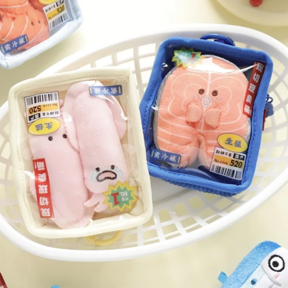 Salmon Seafood Platter Pendant Fish Fillets Octopus Seafood Sardine Plush Keychain Fresh Shrimp Squid Mini Hanging Doll Bag