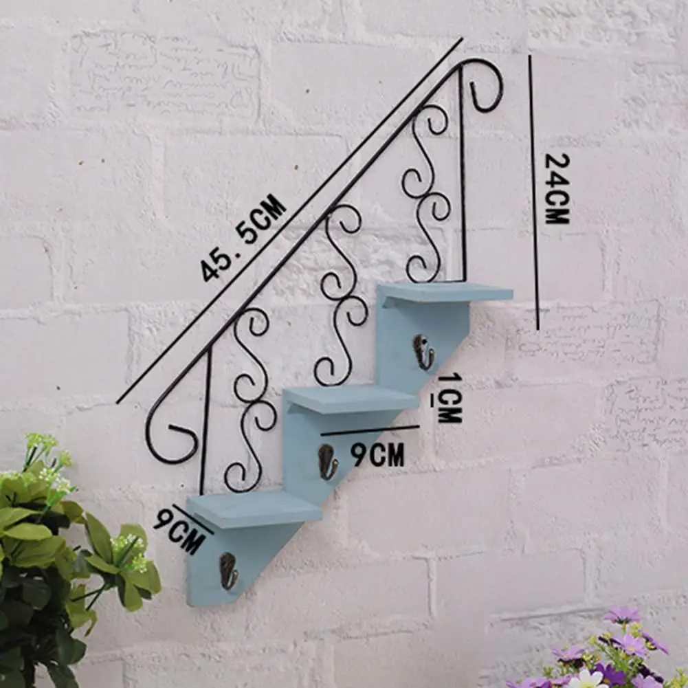 Wall Shelf Vintage Wall Flower Storage Rack for Canteen Strong Bearing Capacity Iron Art Background Ornament