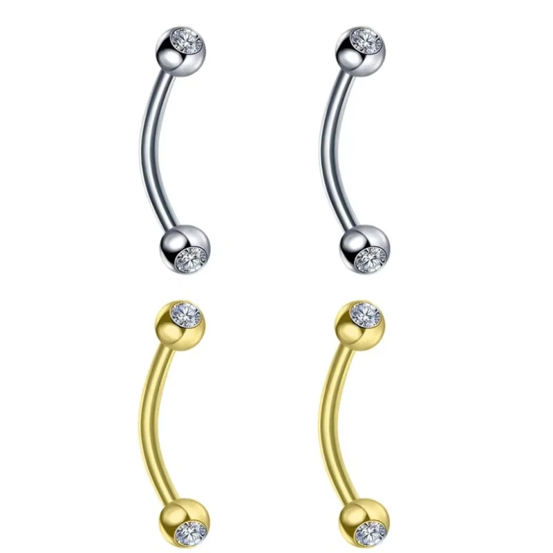 2PCS Body Jewelry 16G Daith Earrings Surgical Steel Rook Eyebrow Earring Double Gem CZ Barbell Piercing Jewelry for Women Men