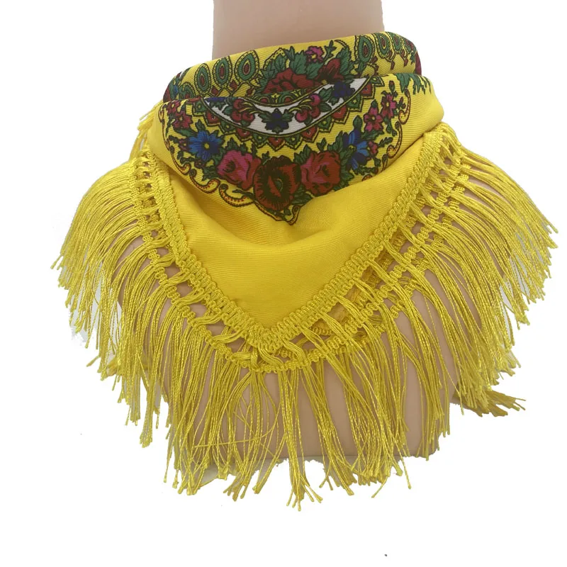 Russian Shawls Female Headwrap Floral Printed Fringed National Scarf Retro Handkerchief Women's Square Headscarf Tassels Bandana