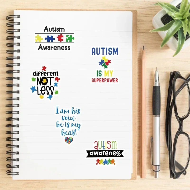 10/25/50Pcs Care for Autism Awareness Theme Encouragement Phrase Stickers Graffiti Waterproof Sticker