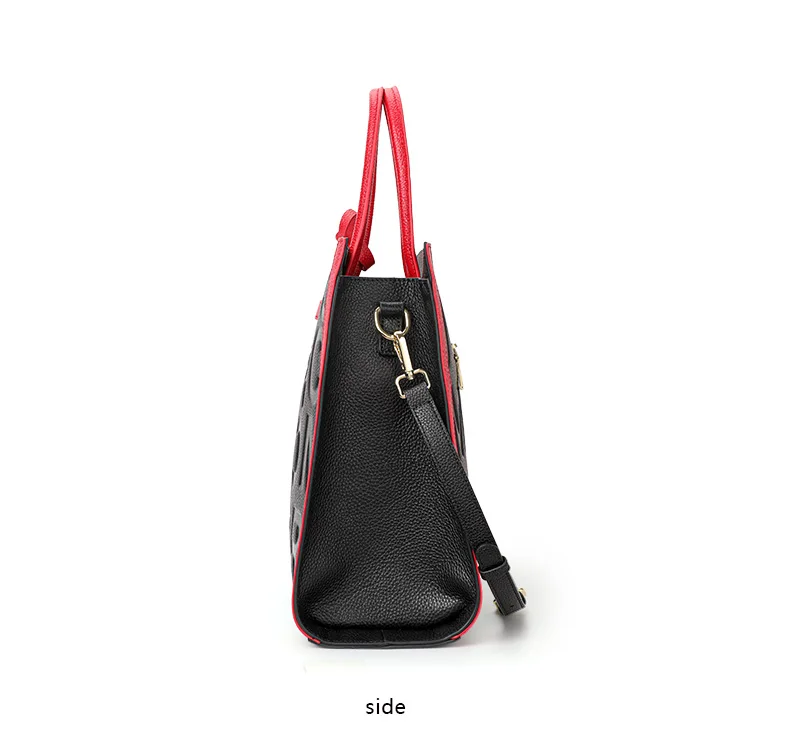 Schwarz-Rote Leder-Tragetasche für Damen mit Geprägtem Alphabet, Verstellbarem Riemen und Mehreren Taschen - Tägliche Crossbody-Shopper-Tasche – Detail 8