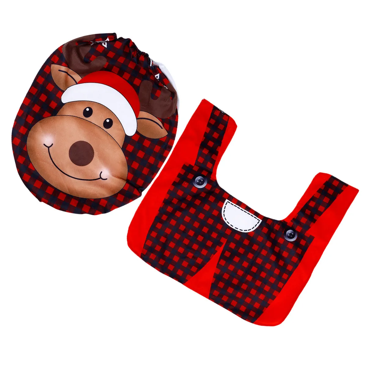 

Christmas Toilet Cover SetTheme Bathroom Decor Floor Mat Xmas Carpet HolidaySlip Pad Joyful Atmosphere Safe Use Gift