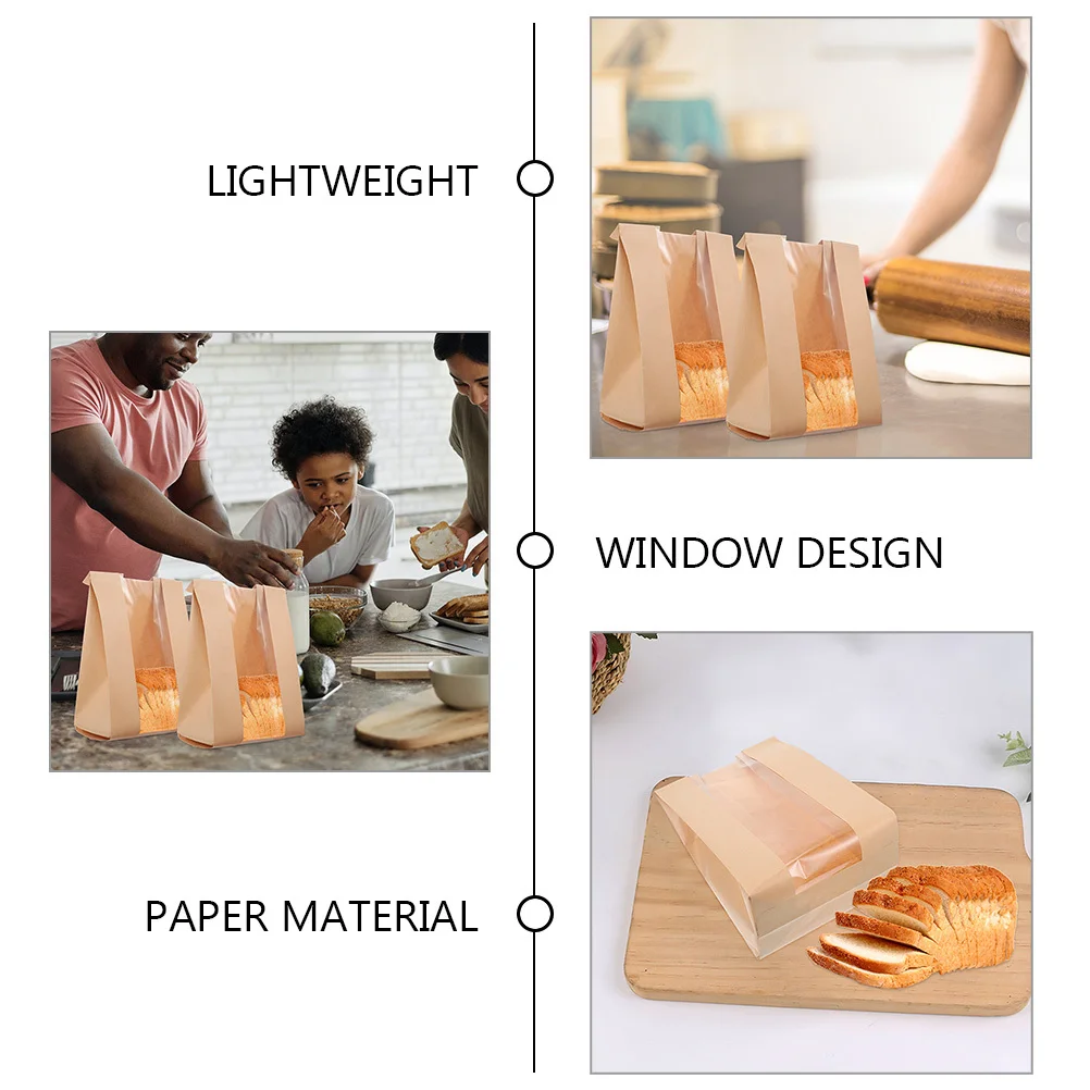 

100Pcs Food Paper Bags Baking Bread Bags Clear Window Cookie Packaging Pouches Stylish Color Toast Packaging Pouches