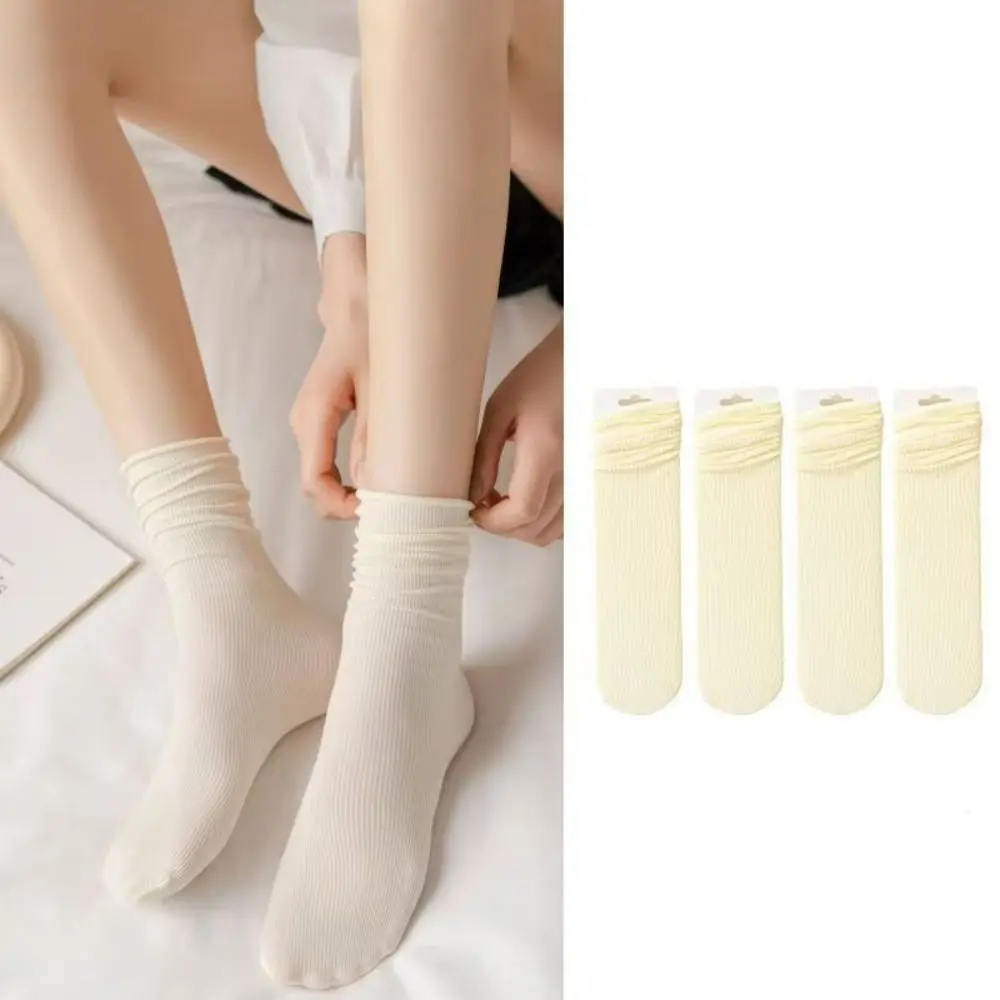 

10Pairs Pinstripe Women's Ultra-thin Socks Mid-calf Comfortable JK Lolita Pile Socks Breathable Hosiery Ice Silk Tube Socks