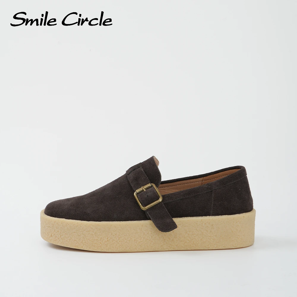 Smile Circle Casual Shoes Suede leather Comfortable Flat Platform Shoes Fashion Round-toe Women Shoes