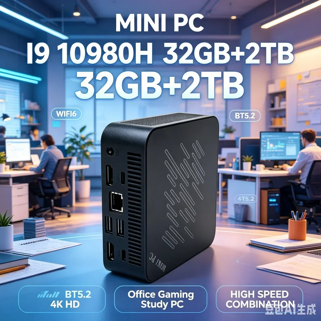 Portable High‑Performance Mini PC Intel Core I9 10980HK 32GB RAM 1TB 2TB SSD WIFI6 BT5.2 4K 60Hz HD Gaming Office Study Mini PC