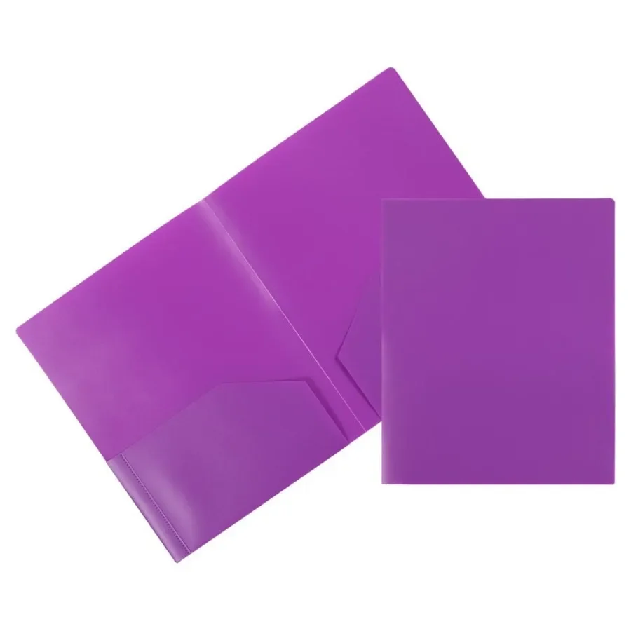 

Heavy Duty Plastic Two Pocket Presentation Folders Purple 6 pack