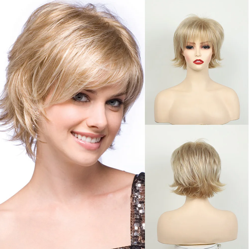 

Short Blonde Straight Wig for Women, Heat Resistant Synthetic Hair, Fashion Daily and Party Wig, Golden