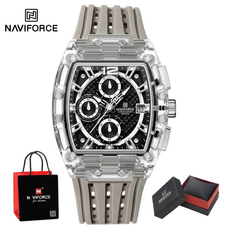 NAVIFORCE Man's Watch Quartz Chronograph 5ATM Waterproof Silicone Strap Trends Business Luxury Male Wristwatch Gifts Box NF7105