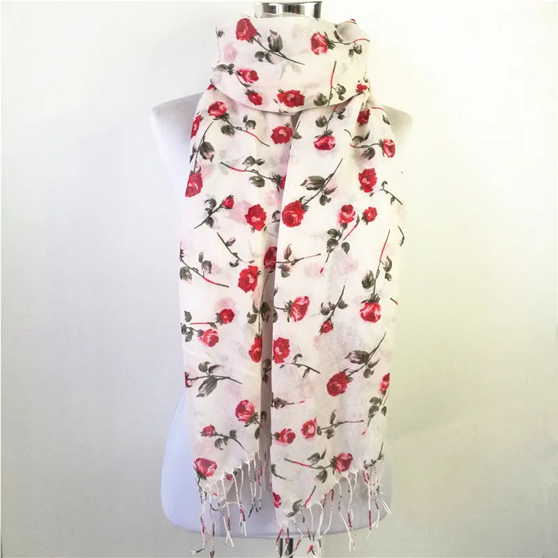 Hot Sellin Warme Vrouwen Bloem lange Sjaal Vrouwelijke Kleine Rose Print Chevron Sjaals Winter Planten Sjaal Wrap