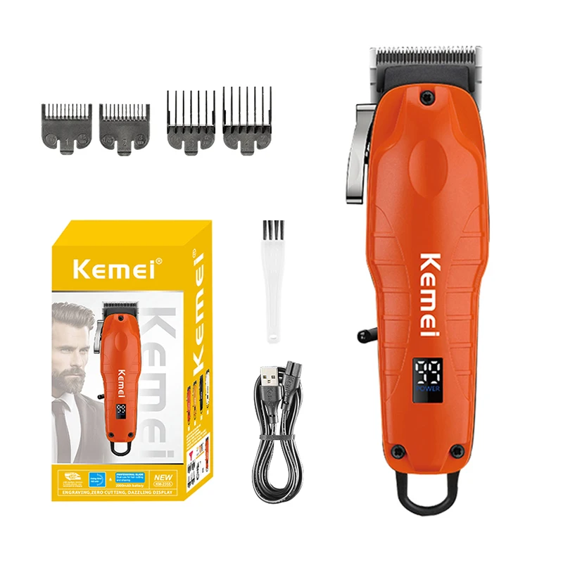 Kemei 2355 مشابك شعر كهربائية رجل المهنية قابلة للشحن اللاسلكية آلة قطع الشعر سبيكة الشعر المتقلب ماكينة حلاقة