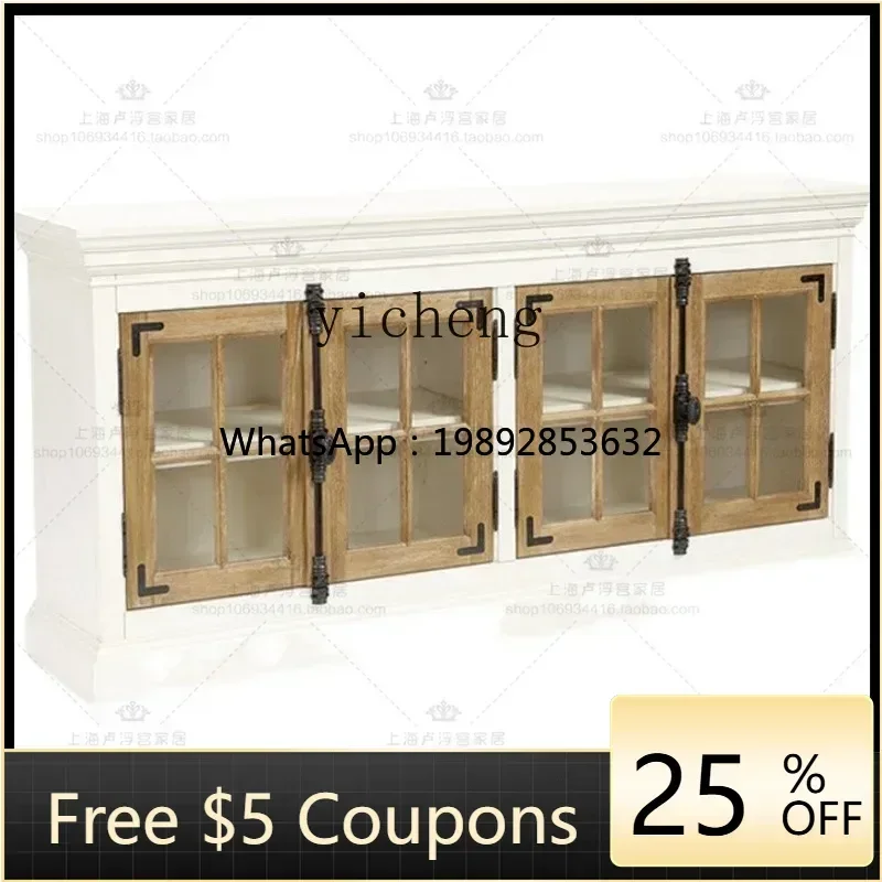 

AA retro solid wood simple floor-to-ceiling bookcase, white dining side cabinet, glass door locker