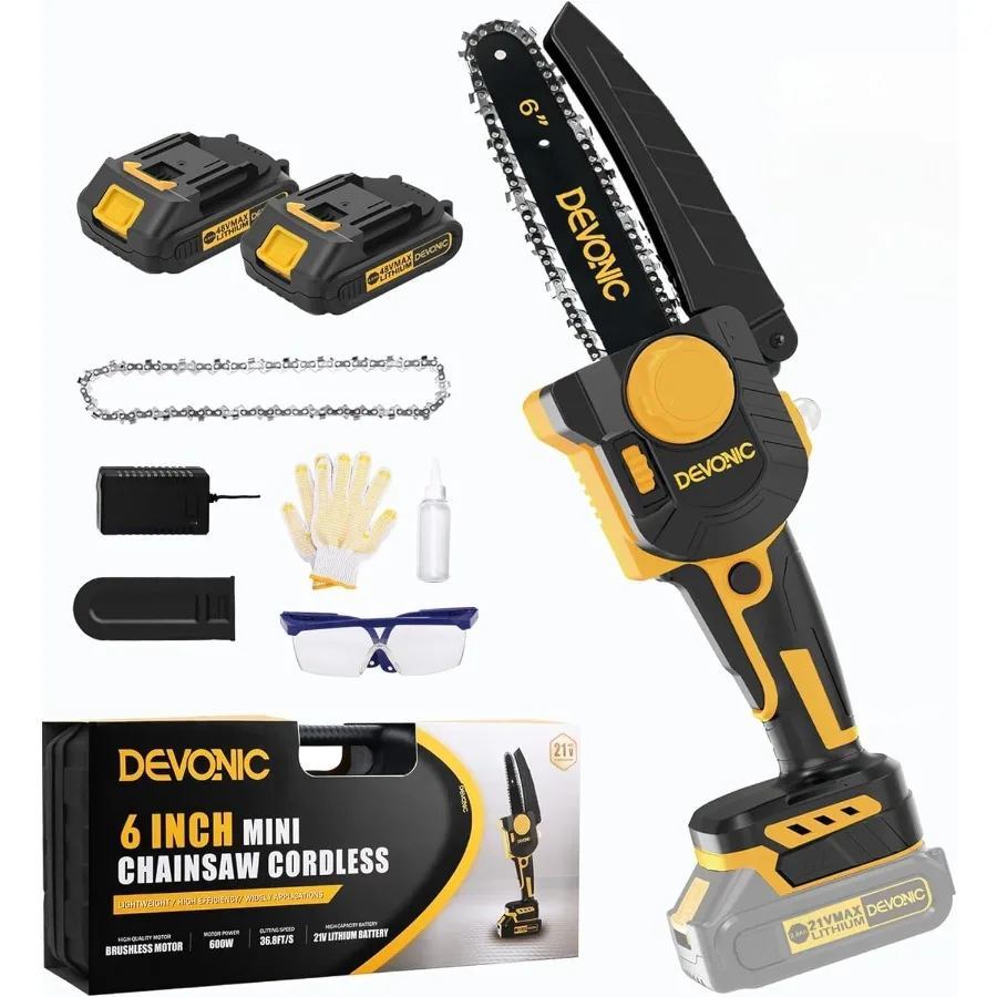

Cordless Brushless Mini Chainsaw with 6Inch Blade for Tree Trimming Garden Maintenance Branch Cutting and Wood Processing Equip