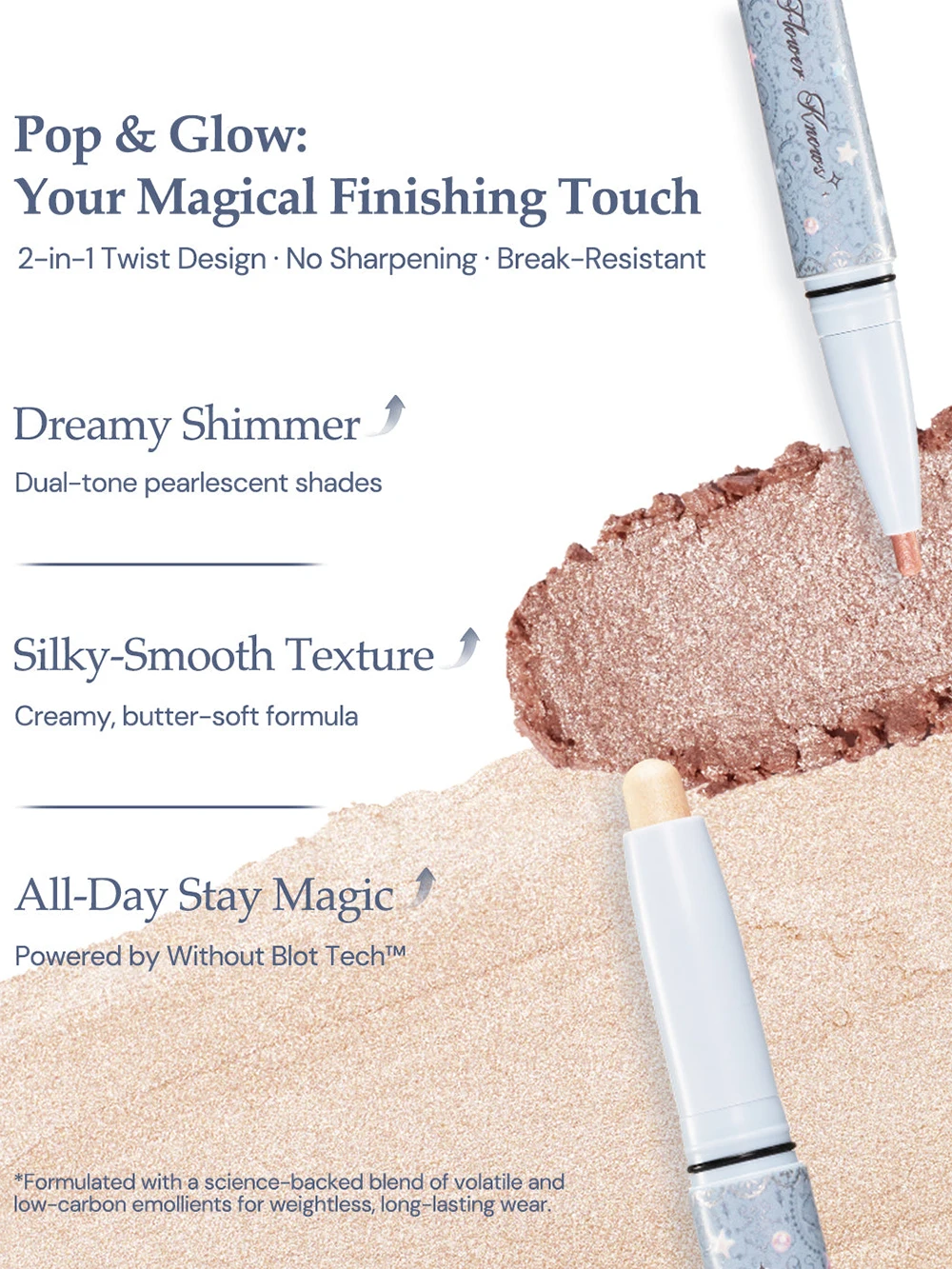 Flower Knows New Dual Tip Pearl Shell Under Eye Brightener Long Lasting Waterproof Eyebrow Eyeliner Smudge Proof Makeup Tools