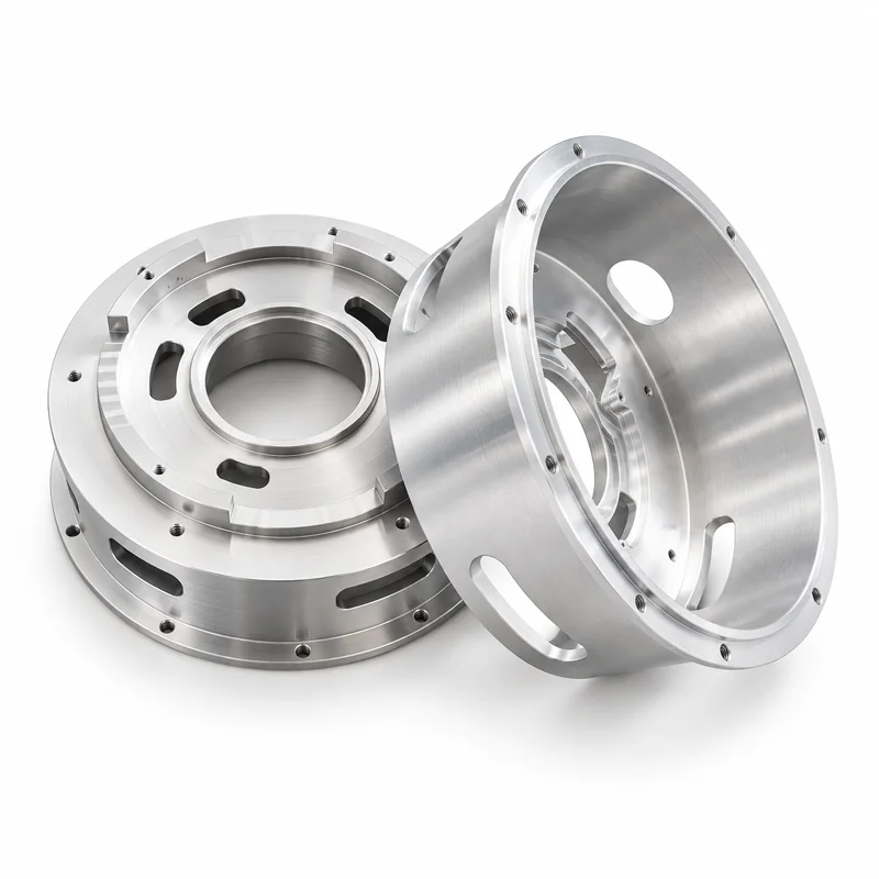 Custom Aluminum Housing CNC Turning Parts Aluminum CNC Milling Flanged Circular Housing with Slots and Mounting Holes