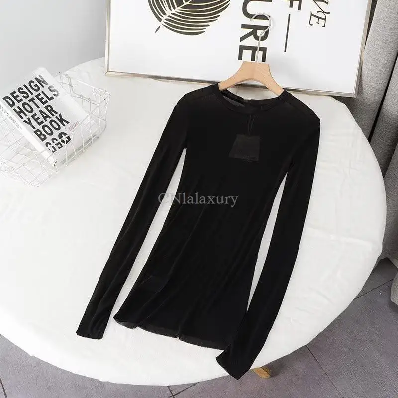 CNlalaxury Women 2023 Autumn New Fashion Multicolor Knitted Tshirt Vintage Long Sleeve Female Thin Pullovers Shirts Top