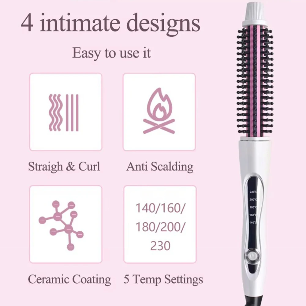 فرشاة فرد الشعر الكهربائية، فرشاة تجعيد الشعر، عصا مكواة تجعيد الشعر للشعر القصير، بكرات مشط ساخنة من السيراميك، مستديرة PTC ساخنة