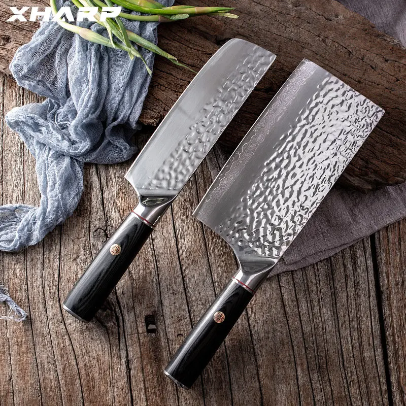 New Arrival Kitchen Cleaver Knife Sets Ultra Sharp Damascus Cleaver 9Cr18 Nakiri Knife Color Wood Handle Kitchen Chef's Knives