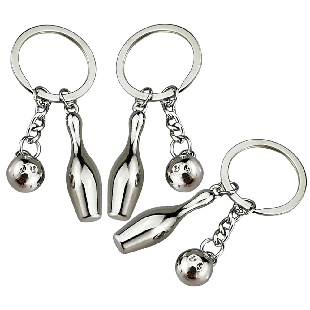 

3Pcs Mini Bowling Keychain Pendants Lifelike Shape Hanging Decorative Sports Theme Key Ring Creative Gift for Bag Backpack