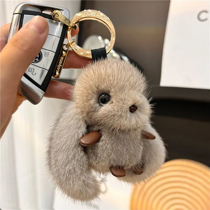 Cute Plush Rubbit Keychains Cartoon Pompom Doll Key Chain Fashion Faux Fur Pendant for Women Bag Car Key Ring Charm Girl Gift