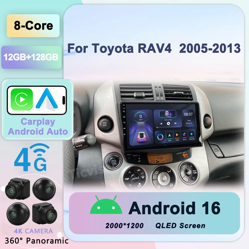 

9" Android 16 Car Radio For Toyota RAV4 Rav 4 2005-2013 Multimedia Player 2Din Carplay DSP Navigation GPS 4G Net WIFI stereo DVD