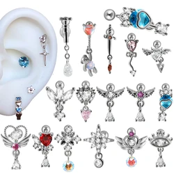 1PC Stainless Steel Heart-shaped Ear Tragus Cartilage Earrings Zircon Ear Lobe Helix Screw Ball Piercing Body Jewelry