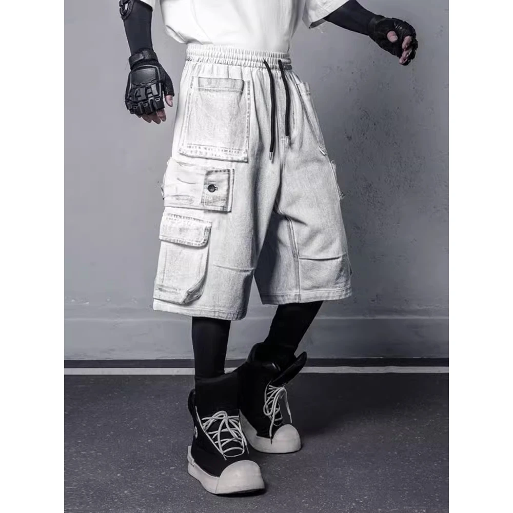 Dirty Wash Baggy Shorts 2025 Men Vintage Wide Leg Denim Short Pant Streetwear Hip Hop Loose Luxury Designer Short Trousers