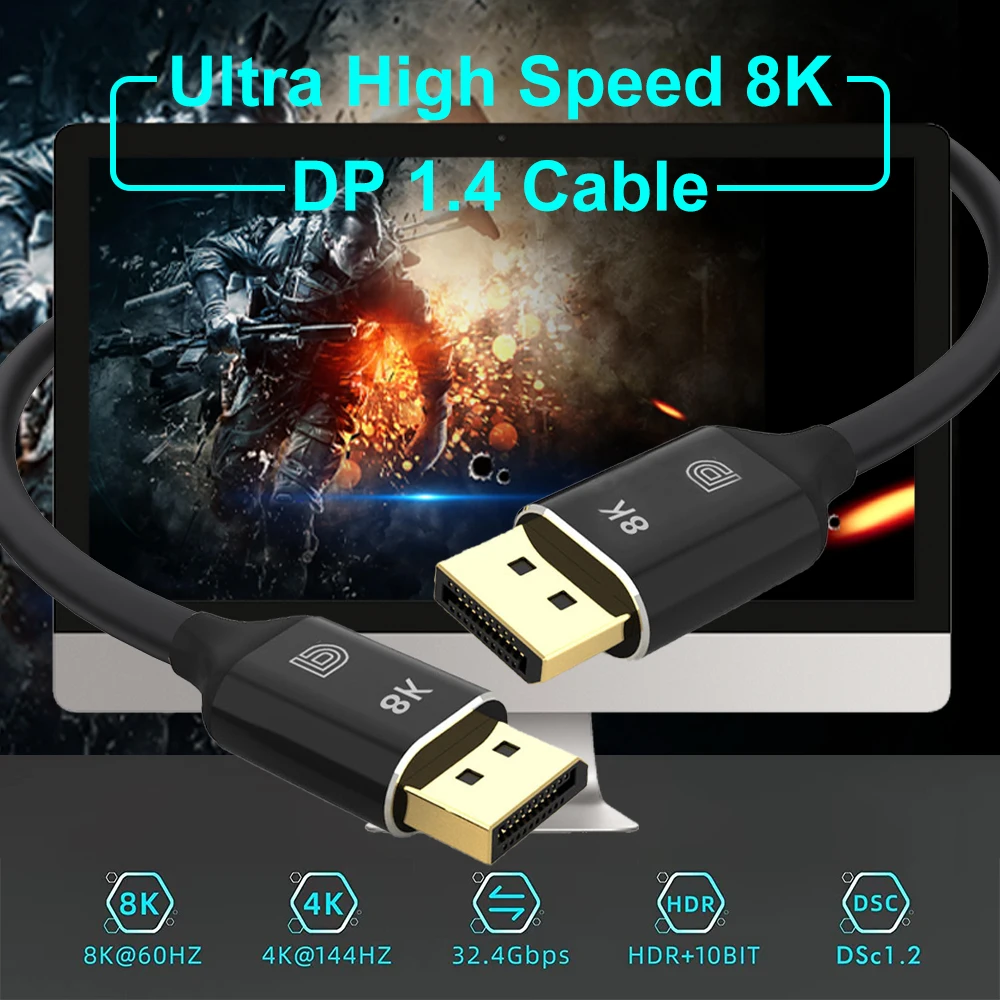 ZOGUO 8K kabel DisplayPort 8K @ 60Hz 4K @ 144Hz DP 1.4 męski Ultra szybki przewód do laptopa/PC/TV/Monitor gamingowy DP kabel 1.2