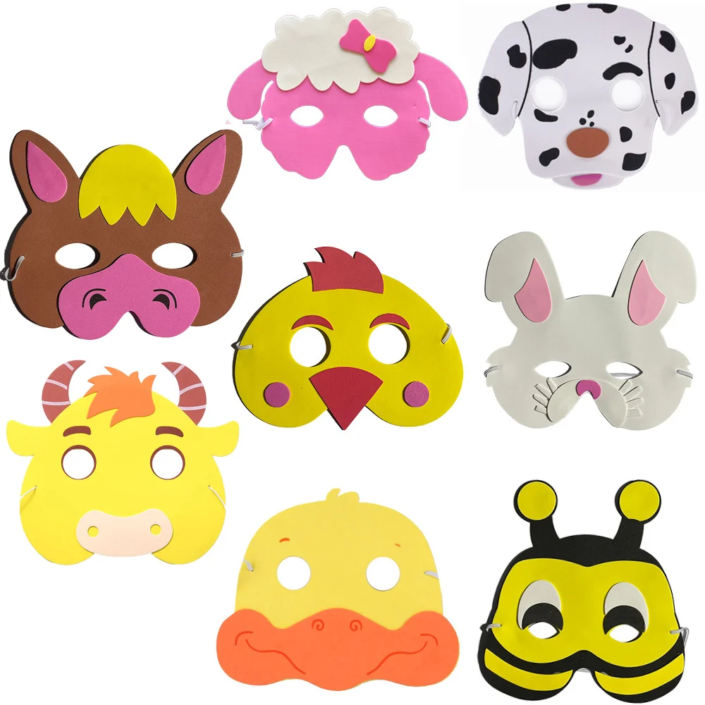 

8 Piece Farm Forest Animal Mask Barnyard Animal Face for Jungle Theme Birthday Christmas Costumes Dress-up Party Supplies