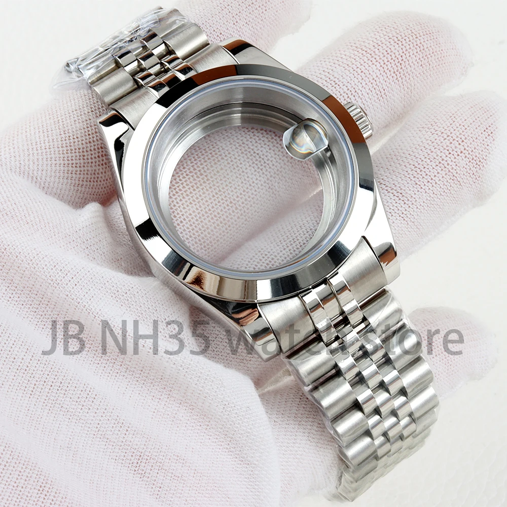 36 mm / 39 mm NH35 kast zilver massief roestvrij staal saffierglas waterdichte horlogekasten voor Datejust NH35 NH36 automatisch uurwerk