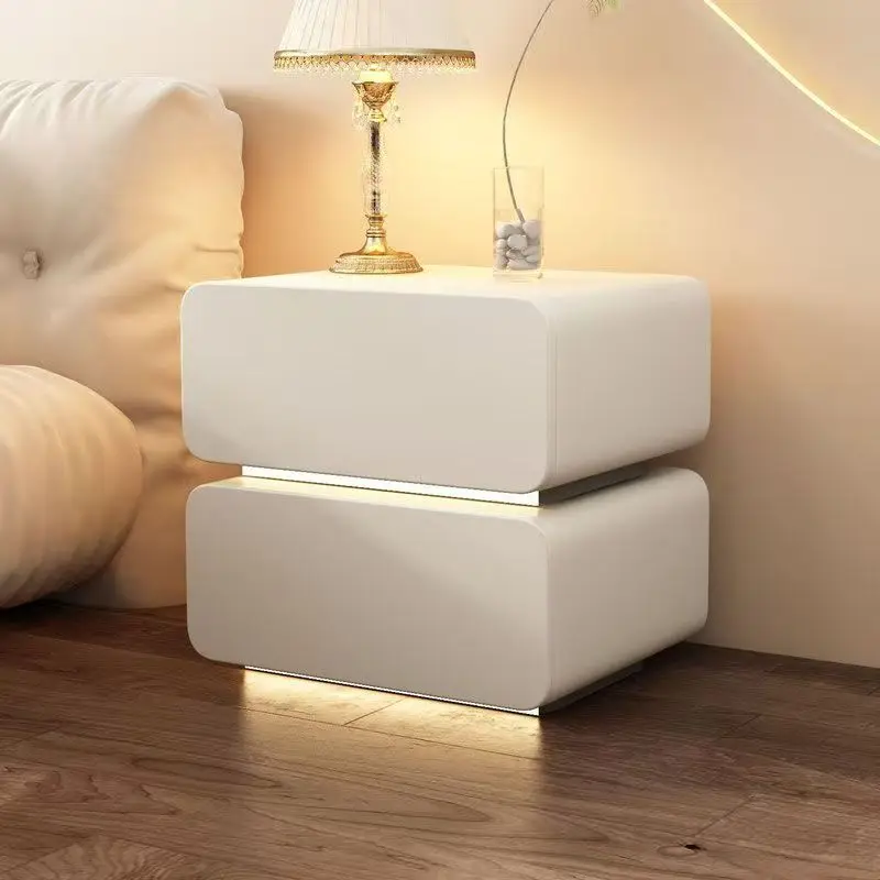 

/White Black Genuine Leather Wooden Bedside Storage Cabinet /Technology China Wholesale Modern Bedside Cabinet With LDE Light