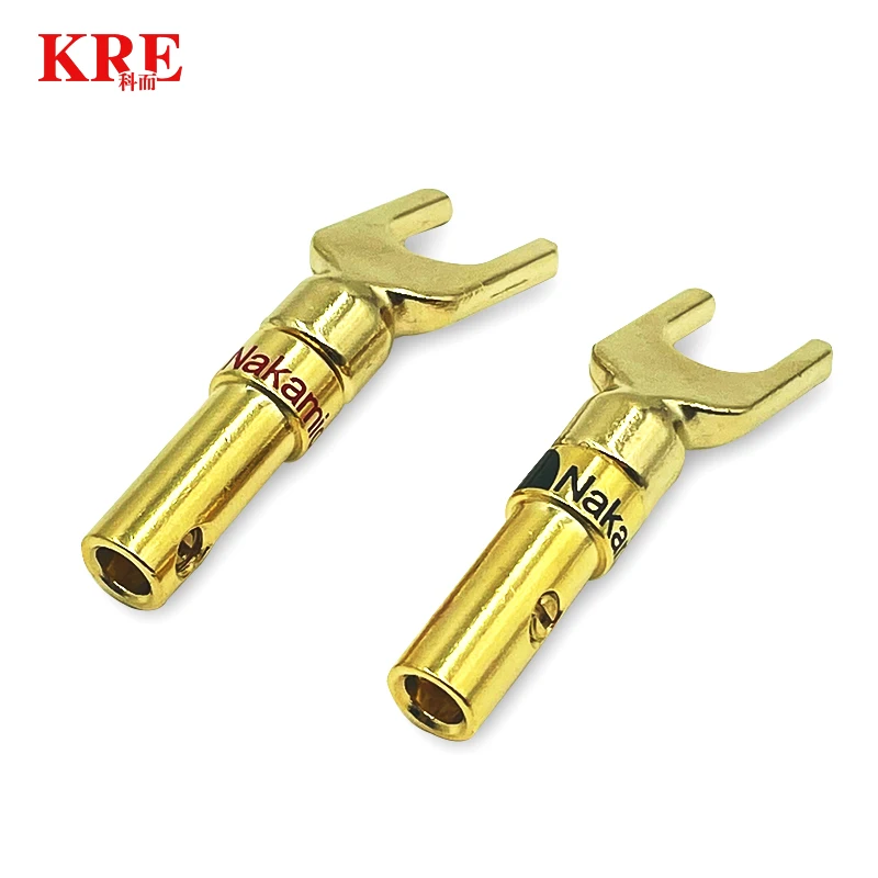 

8Pcs Brass Gold Plated And Silver Plated Y Spade Speaker Plugs Audio Screw Fork Connector Adapter