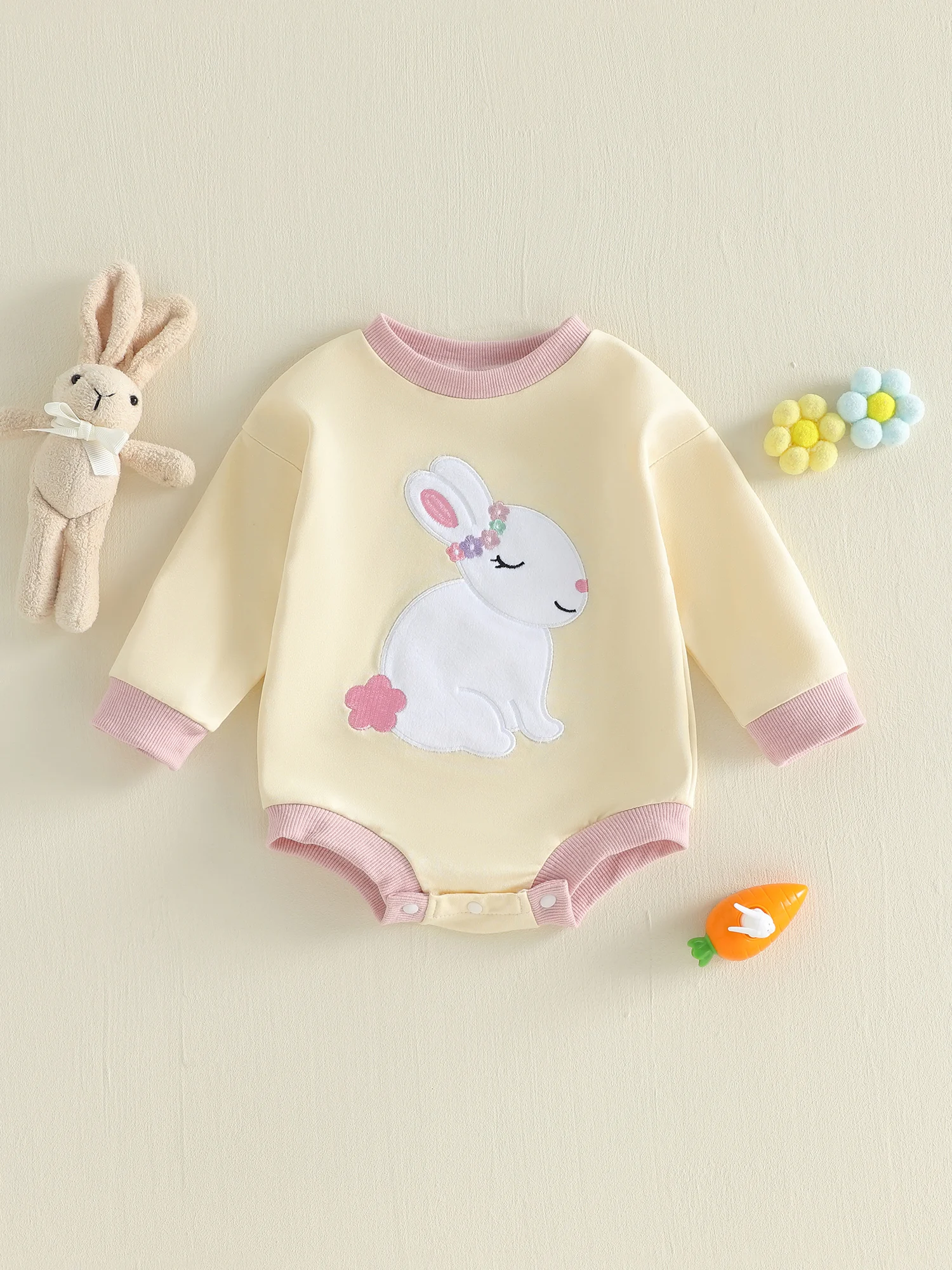 

Весенний комбинезон с длинными рукавами и цветочным принтом для маленьких девочек, с рюшами и бантом - очаровательный пасхальный наряд для маленьких девочек