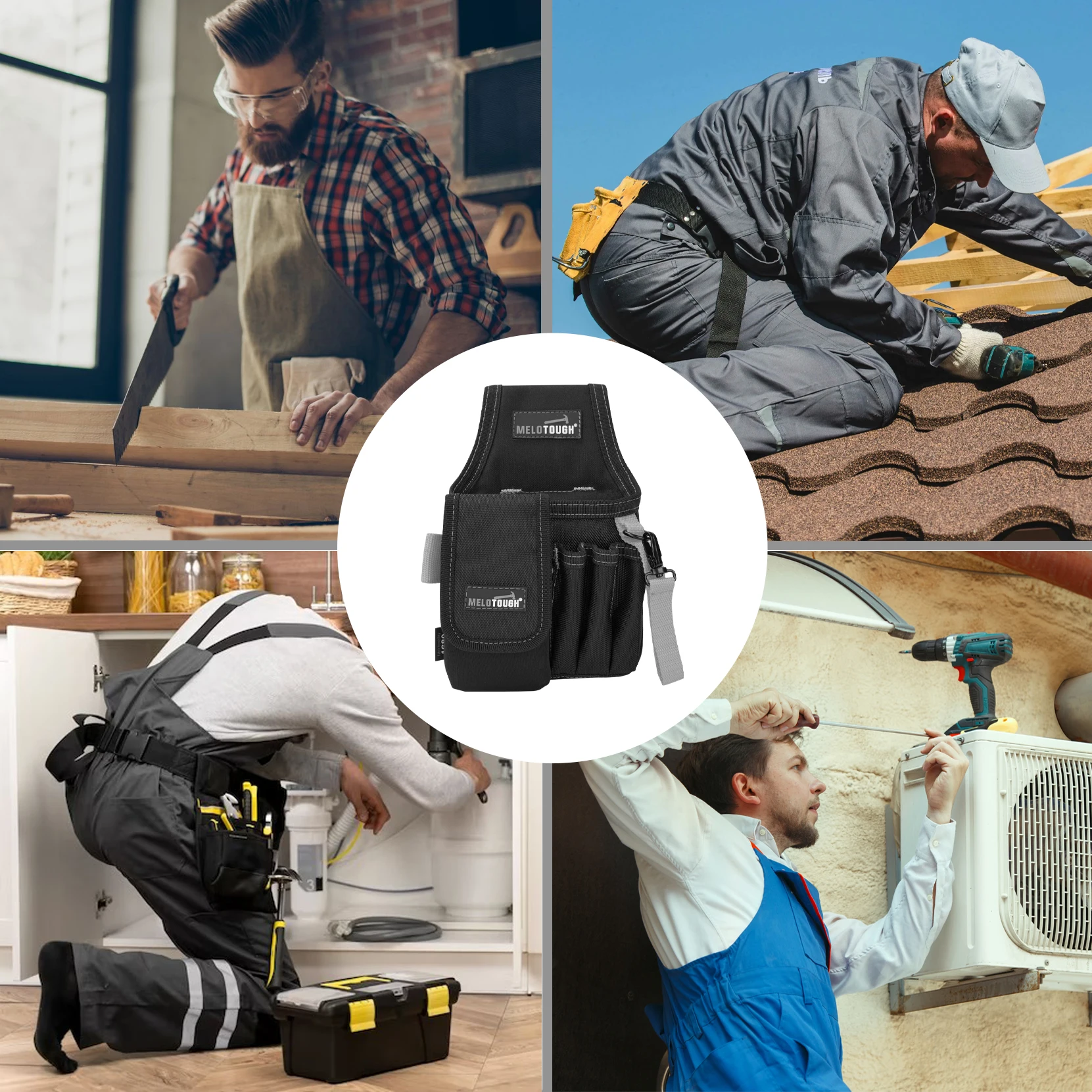 حقيبة أدوات صغيرة مع مشبك حزام، حقيبة حزام أدوات الجيب، مشبك كهربائي على حقيبة الأدوات، منظم أدوات متعدد الجيوب #5