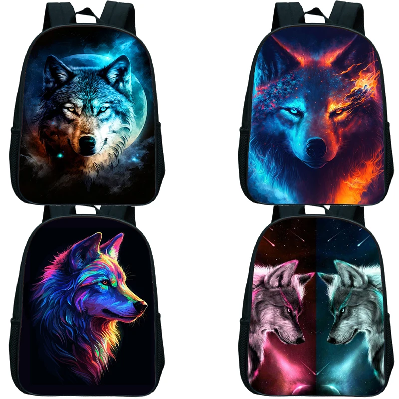 Bunte Wolf 3D-Druck Schult asche Kindergarten Rucksack für Jungen Mädchen Kinder Yin Yang Wolf Bücher tasche Kinder täglich Rucksack Minit aschen