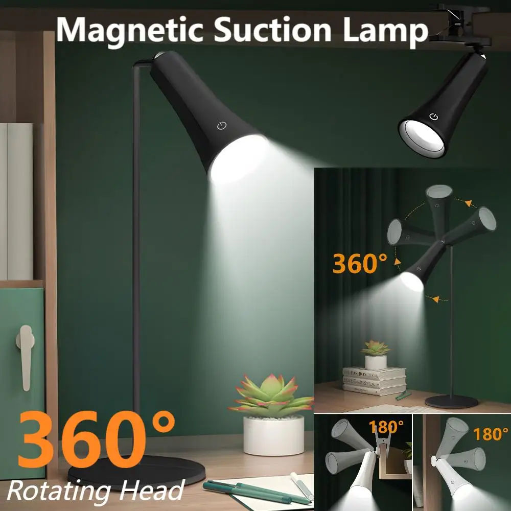 

Новый 360° ° Вращающиеся настольные лампы Магнитная присоска Лампа с зажимом на спине Фонарики для учебы Прикроватные ночники для чтения Светодиодные фонари для комнаты