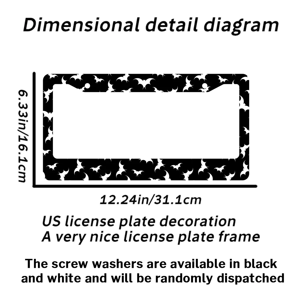 غطاء لوحة الترخيص للنساء أبيض وأسود إطارات لوحة الترخيص للرجال الخفافيش الكثيفة ملحقات السيارة المعدنية المصنوعة من الألومنيوم #3