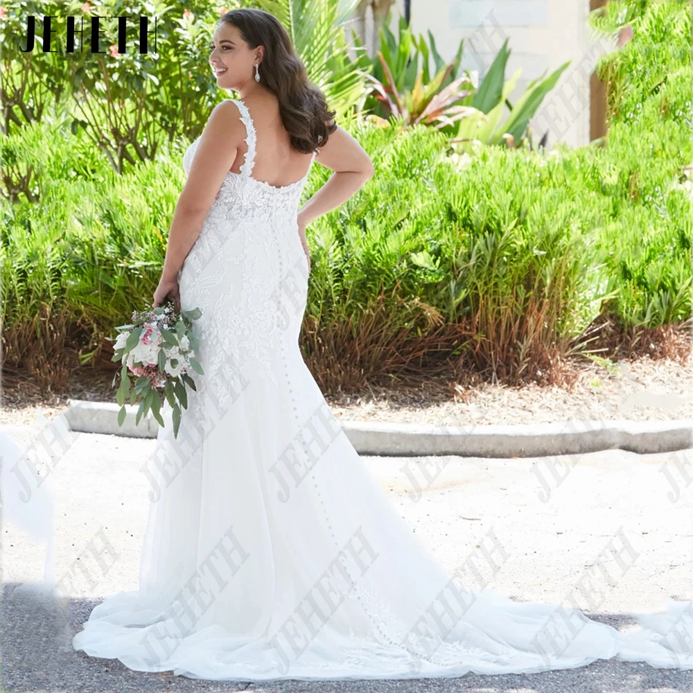 JEHETH Mermaid Exquisite Oversize Vestidos de casamento Spaghetti Straps Sweetheart Bride JEHETH Sereia Exquisite Oversize Vestidos De Casamento Spaghetti Correias Querida Noiva Vestidos Lace Applique vestidos de novia