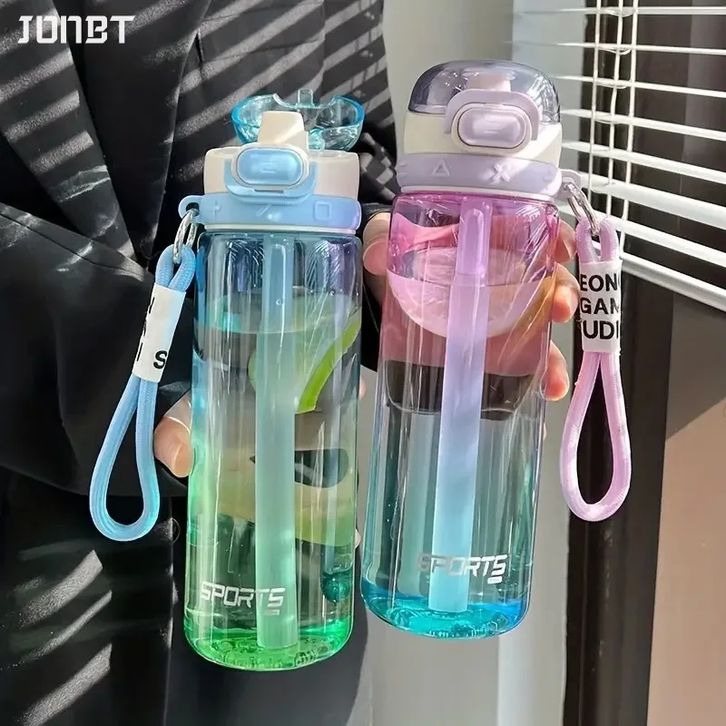 

750ML Gradient Plastic Water Bottle With Straw Leak-proof Drinking Portable Travel Sports Gym Camping Transparent Water Bottles