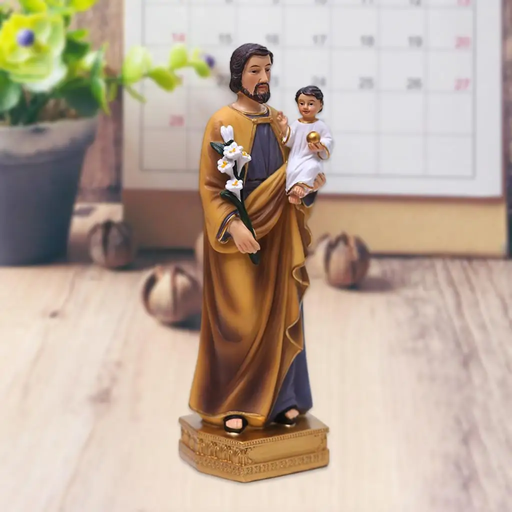 and Child Statues Saint Joseph Resin Figurines Sculpture Catholic Religious Decoration Ornaments 8'' H