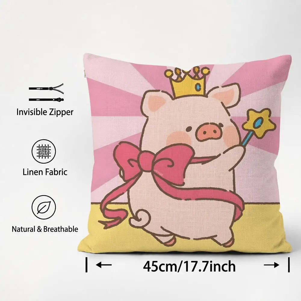 Character Lulu pig Cushion Cover Cushion Covers Natural Linen Breathable Sofa Bedroom Decor Pillowcase