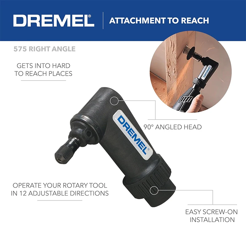Imagem -02 - Dremel 575 Fixação do Ângulo Direito Adaptador Original da Broca do Ângulo Direito para a Ferramenta Giratória Engrenagem para o Corte da Perfuração e a Moedura