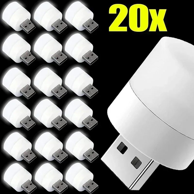 20/1Pcs Mini USB LED Light Portable Plug Lamps Eye Protection Book Reading Light Small Round Car Bulb Computer Mobile Power Lamp