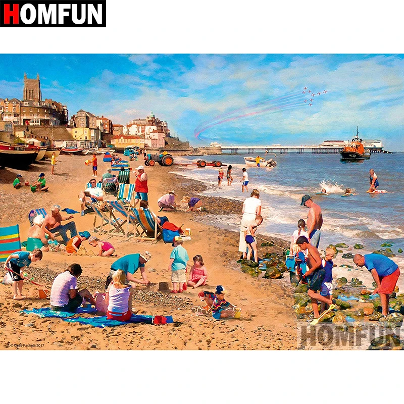 

HOMFUN 5D DIY Diamond Painting Full Square/Round Drill "Beach scenery" Embroidery Cross Stitch gift Home Decor Gift A08411