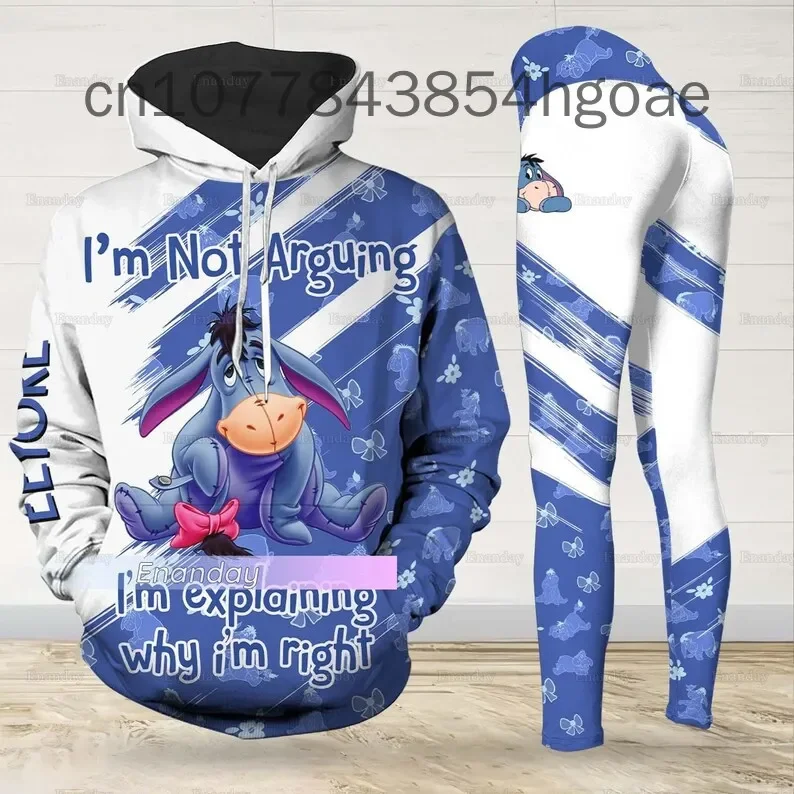 2024 Nieuwe Disney Eeyore 3d Hoodie Dames Hoodie Yoga Broek Set Y2 K Yoga Leggings Hoodie Mode Sportpak