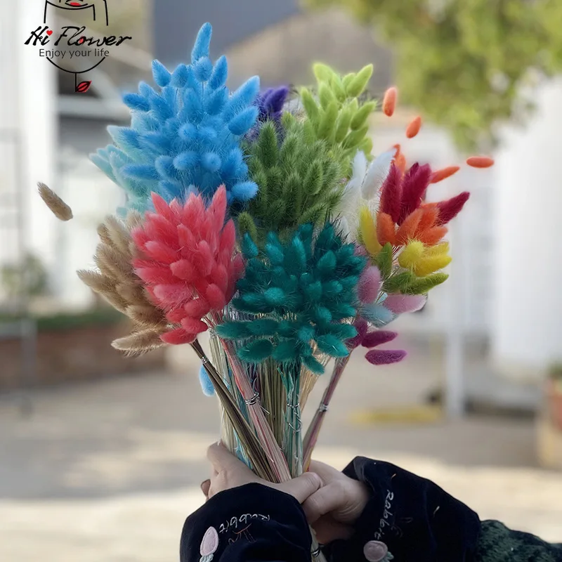 100PCS Natural Bunny Rabbit Tails Grass Dried Flowers Boho Home Decor Table Accessories Colorful Mix Lagurus Wedding Decoration