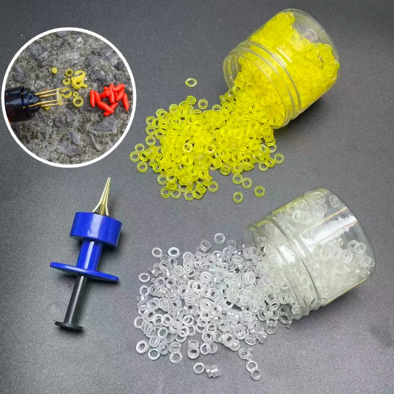 350/750/1050 piezas de anillos elásticos de goma para cebo, clips para cebo de gusano, atados a mano para pesca con bandas de goma granulares y vendaje para cebo de pellets