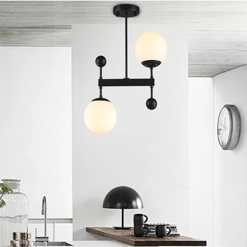 Nordic Iron Golden Brushed / Matte Black Ceiling Pendent Lights WitDual Heads E14 LED Frosted White Glass Plafon De Techo