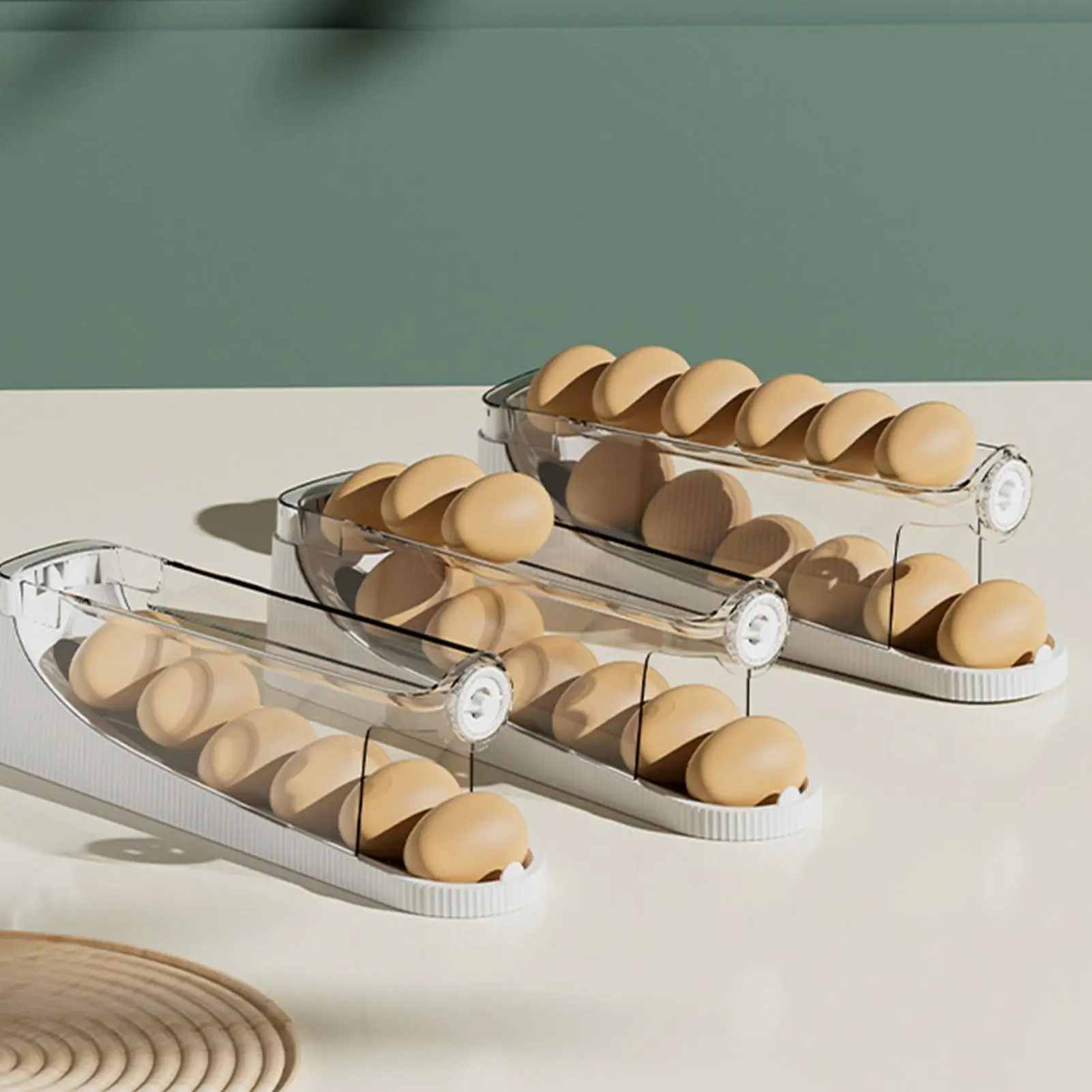 

Egg Dispenser For Refrigerator Automatic Rolling Double-Layer Storage Container Rolling Egg Holder For Kitchen Counter Boiled